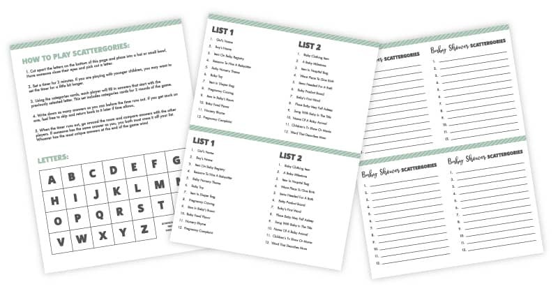 baby shower scattergories free printable