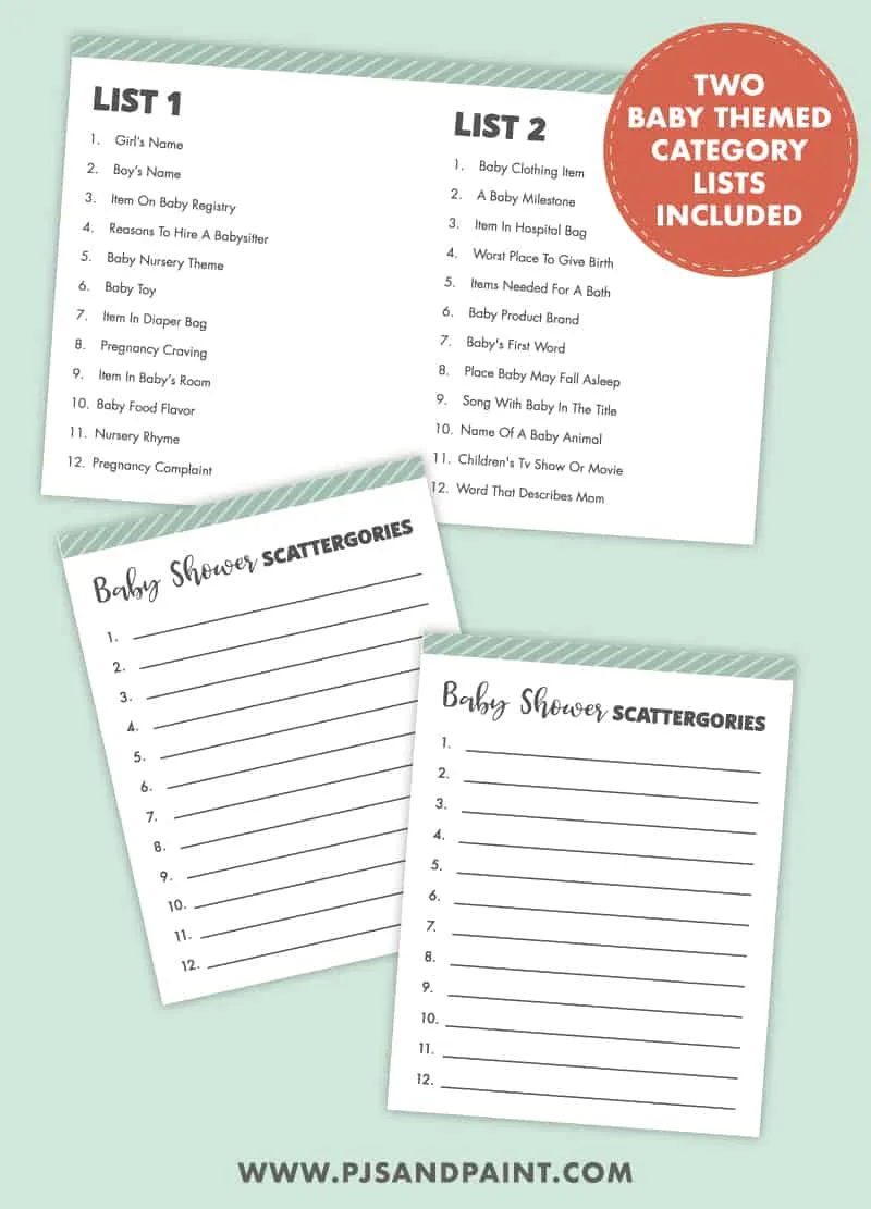 baby shower scattergories game