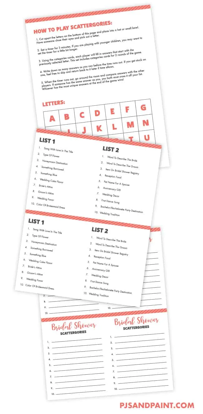 bridal shower scattergories free printable