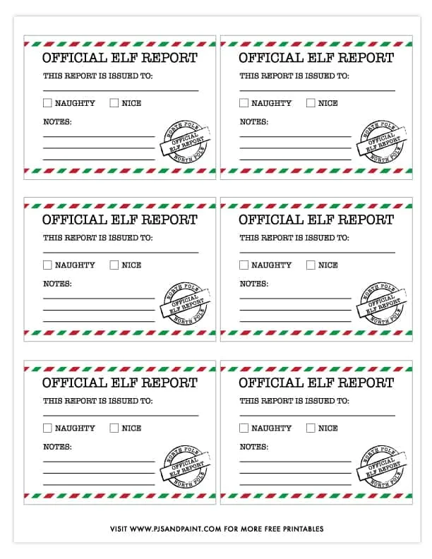 Official Elf Report Free Printable Elf Report Cards Pjs and Paint