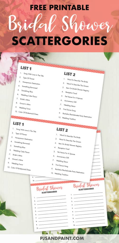 Bridal Shower Scattergories - Free Printable Bridal Shower Games