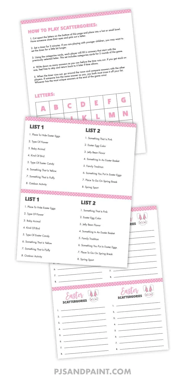 Easter Scattergories - Free Printable Game - Pjs and Paint