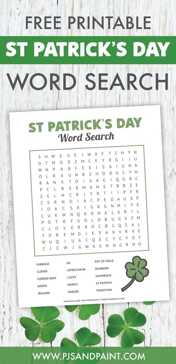 st patrick s day word search free printable game pjs and paint