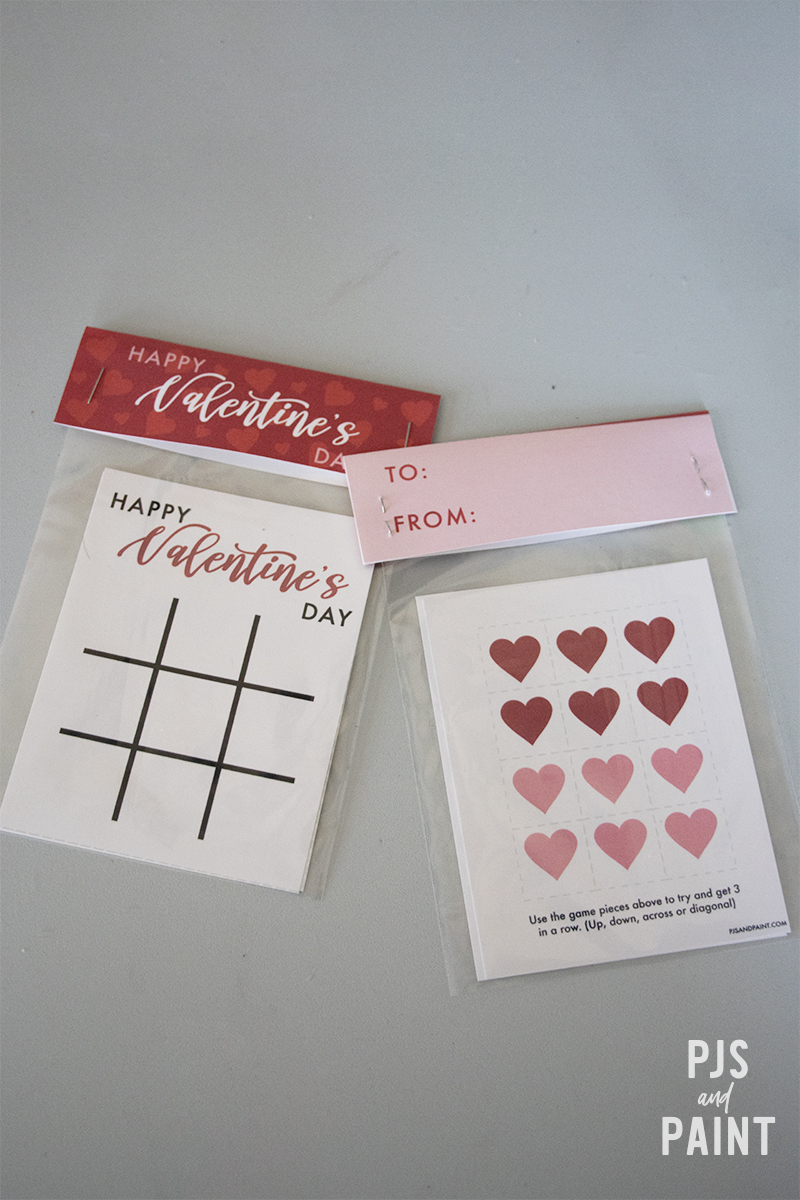 Valentine Tic Tac Toe Card Pink Valentines Day set of 12 