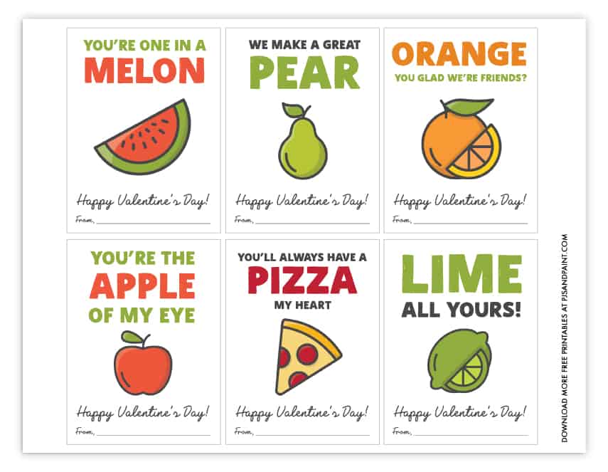 Fruit Puns Valentines - Free Printable Valentines - Pjs and Paint