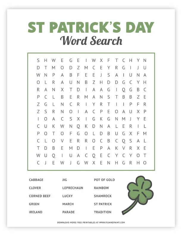 St patrick's day on sale word search