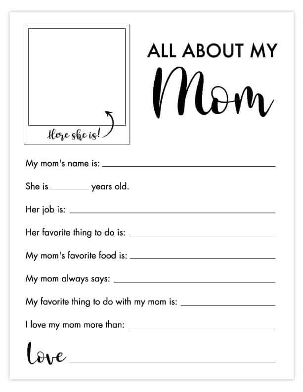 All About My Mom Mother s Day Gift Free Printable