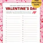 free printable how many words can you make Valentines Day