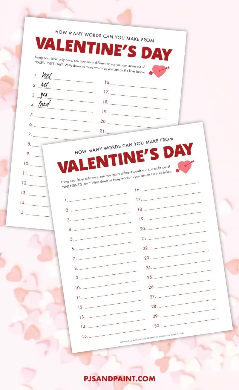 how many words can you game valentines day printable