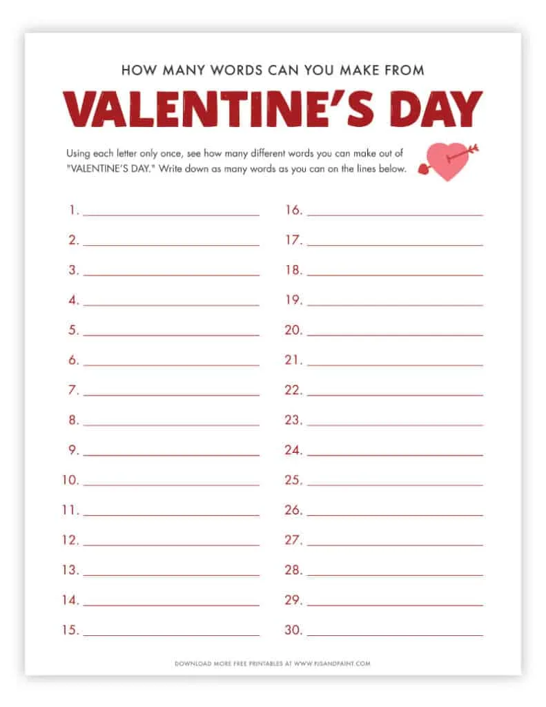 how many words can you make out of Valentines Day