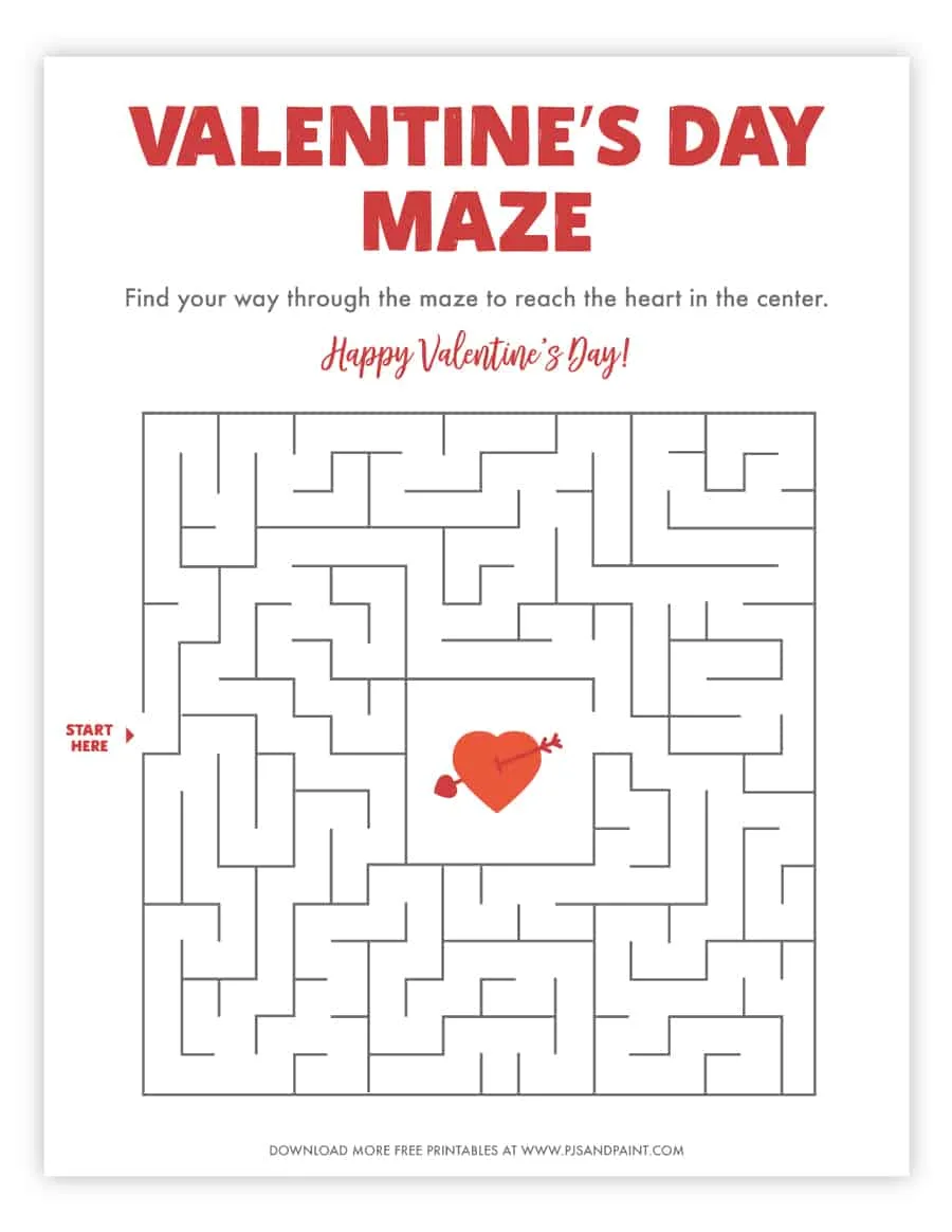 Free Printable Valentine S Day Maze Pjs And Paint