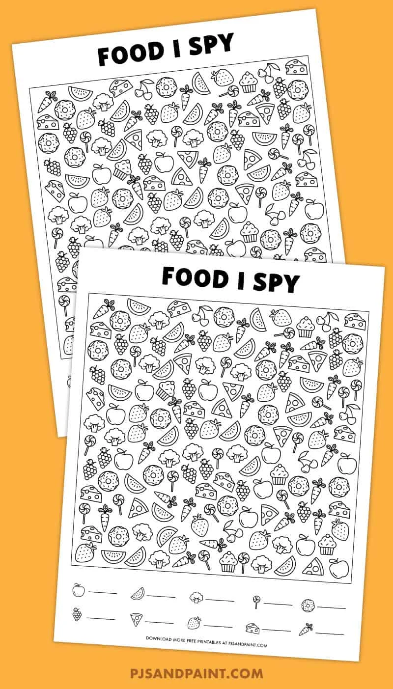 free printable i spy game food themed i spy pjs and paint