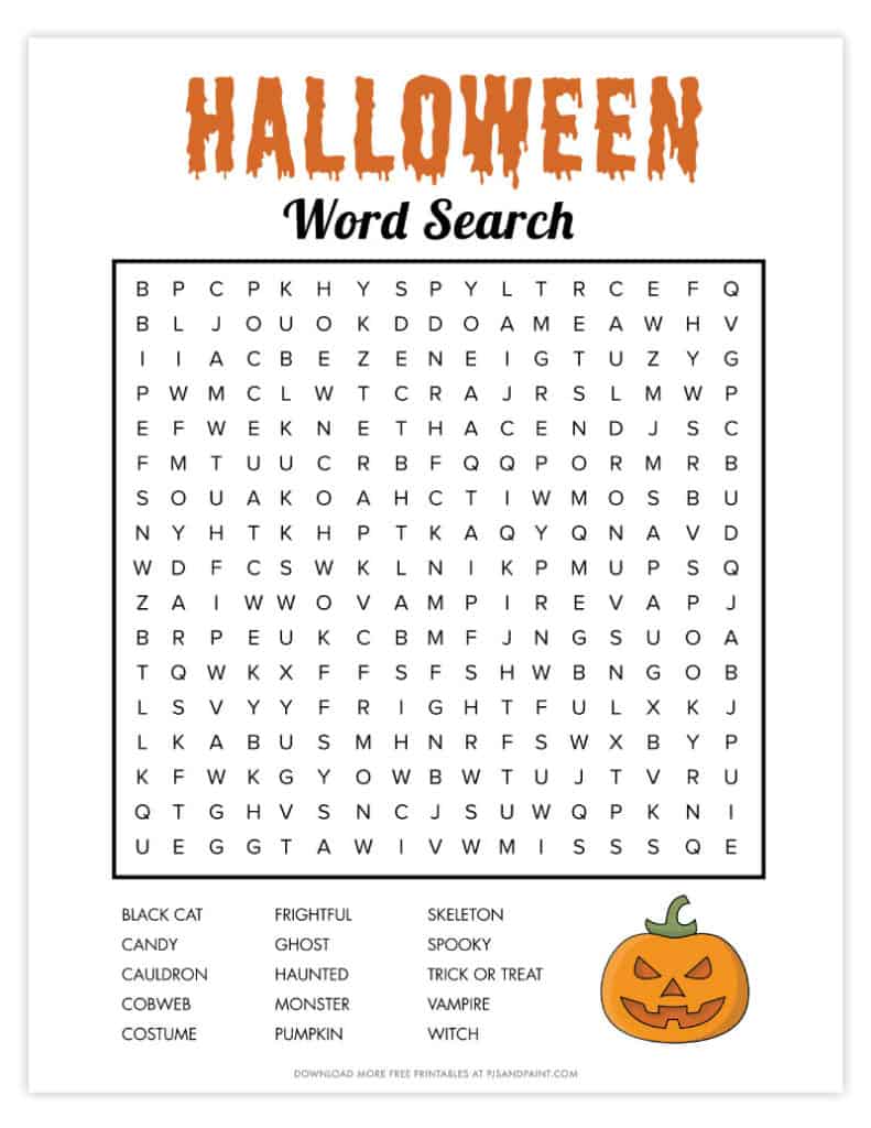 free printable halloween word search