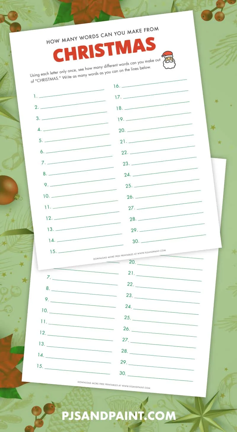 free printable how many words can you make from christmas