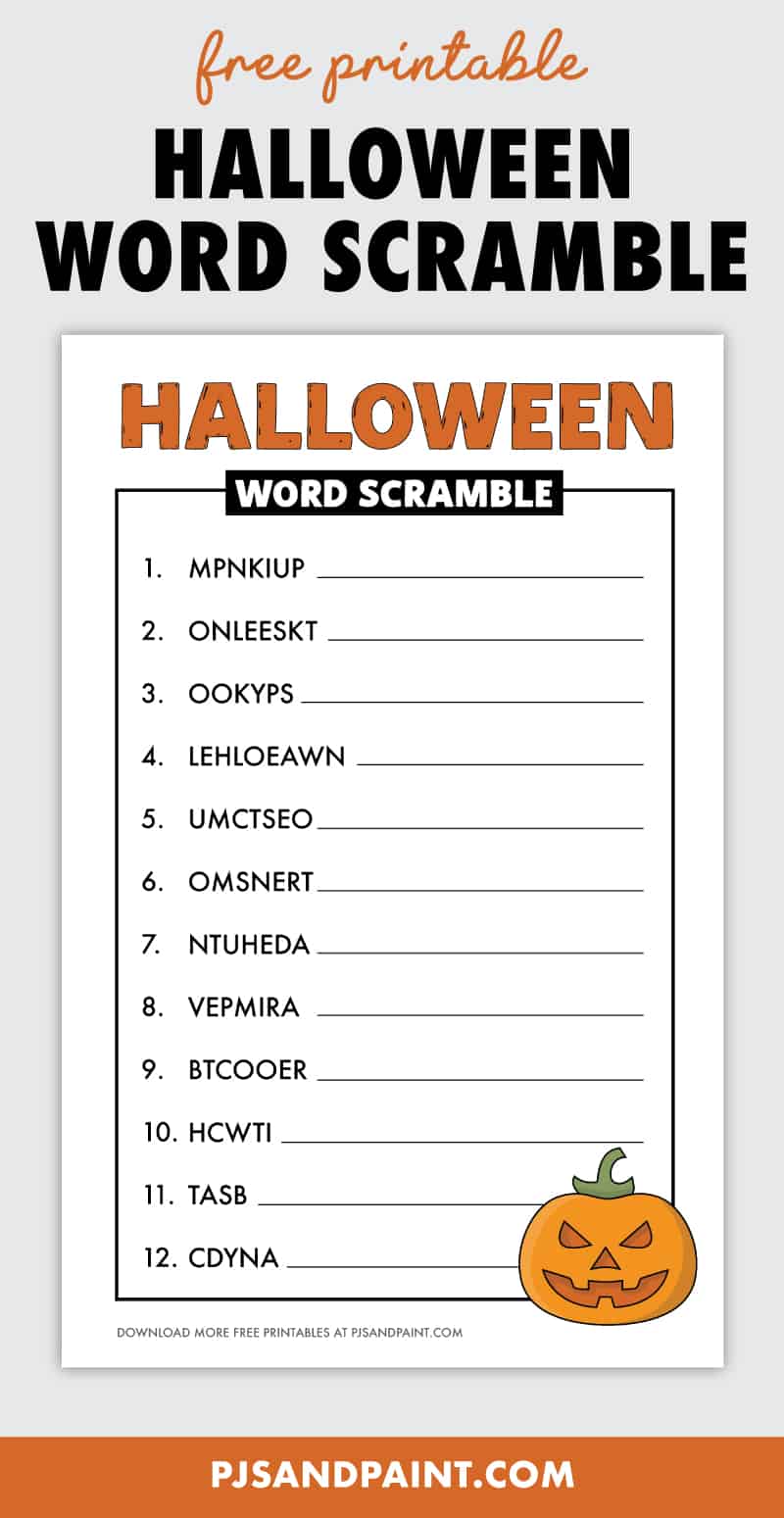 Free Printable Halloween Word Scramble - Pjs and Paint