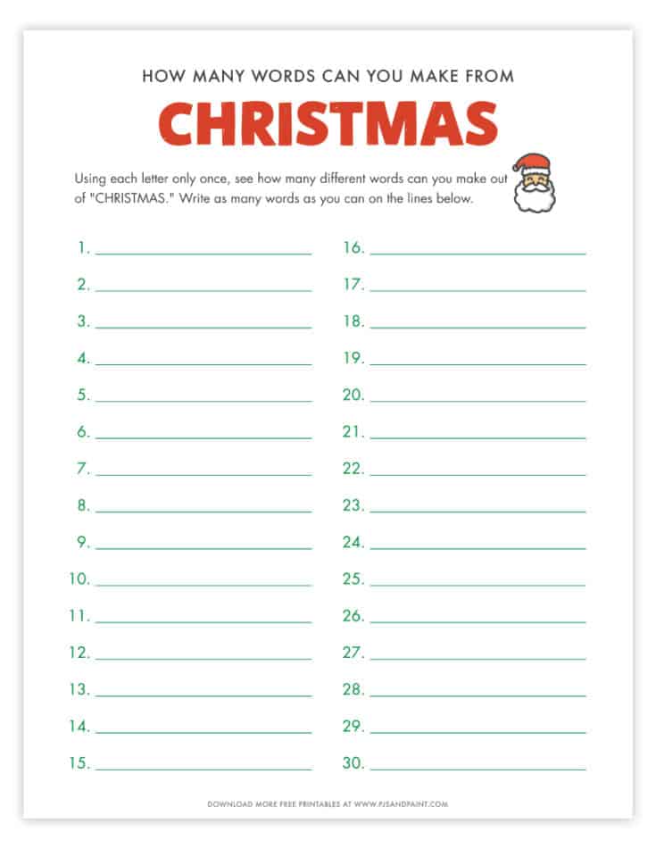 How many words can you make out of Christmas - Free Printable Game