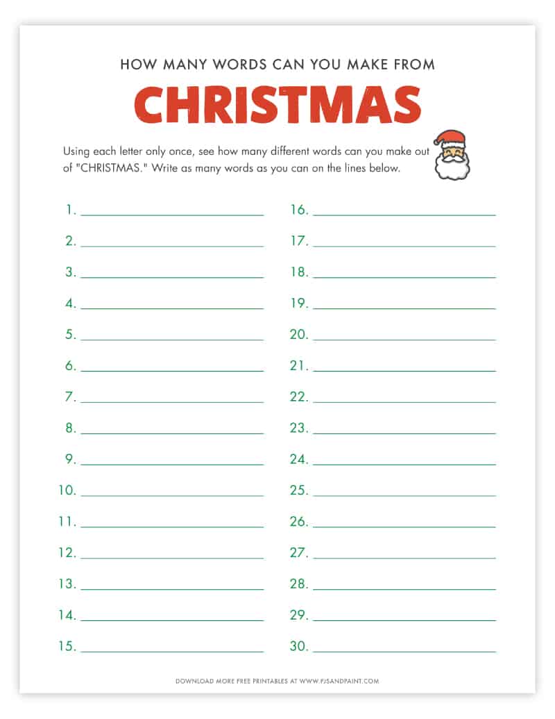 How many words can you make out of Christmas - Free Printable Game