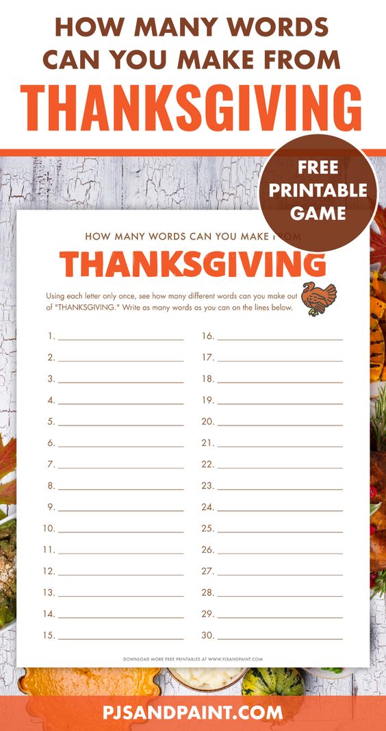 How many words can you make out of Thanksgiving - Free Printable