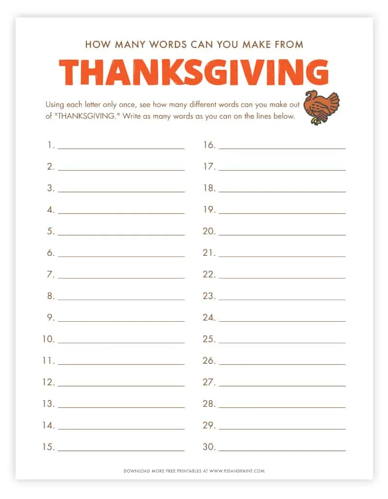 how many words can you make from thanksgiving