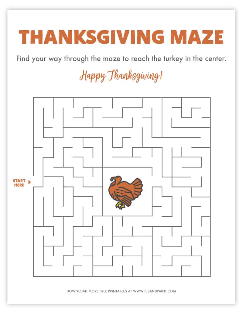 Free Printable Thanksgiving Maze Thanksgiving Games and Activities