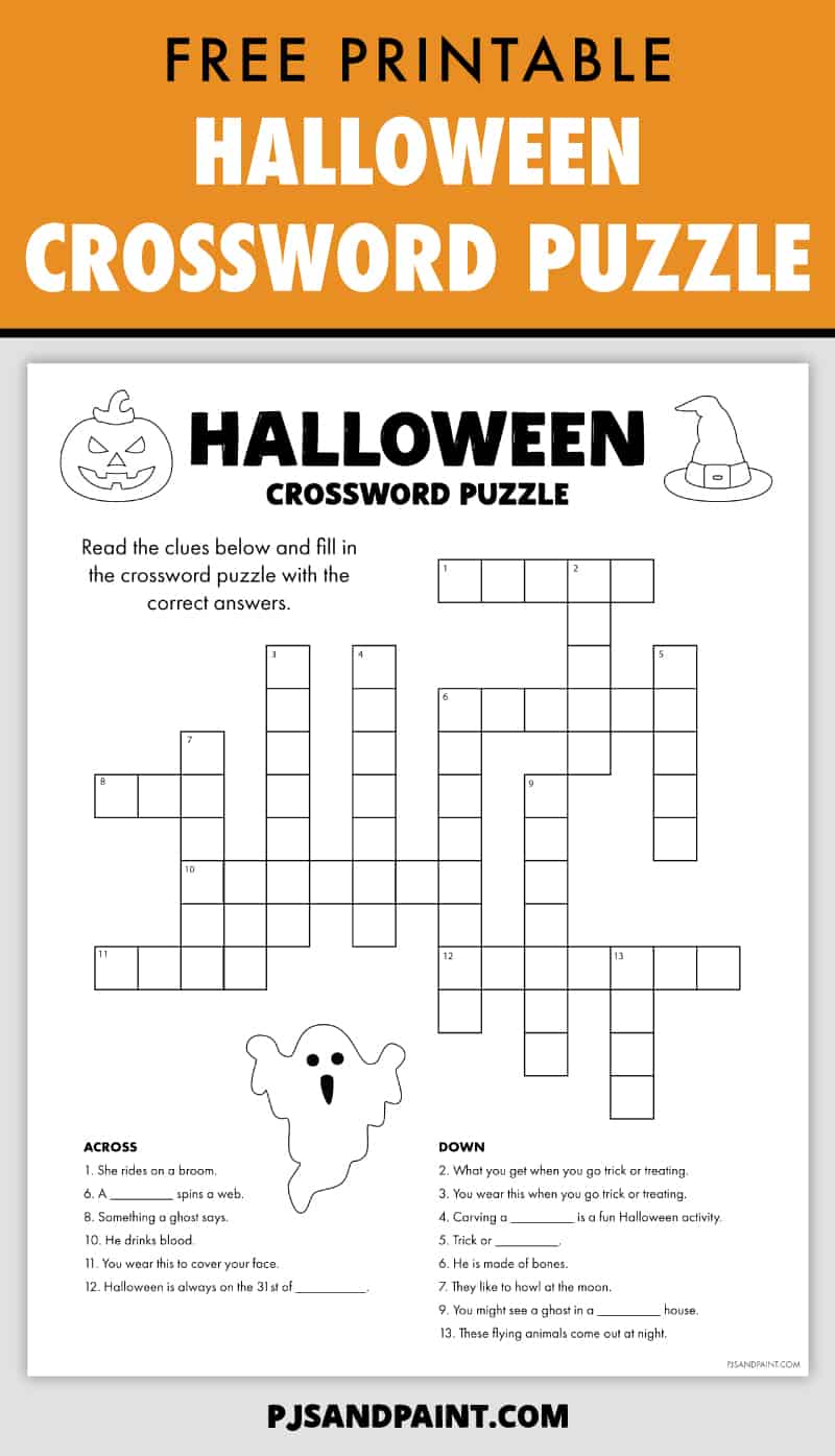 free printable halloween crossword puzzle pjs and paint