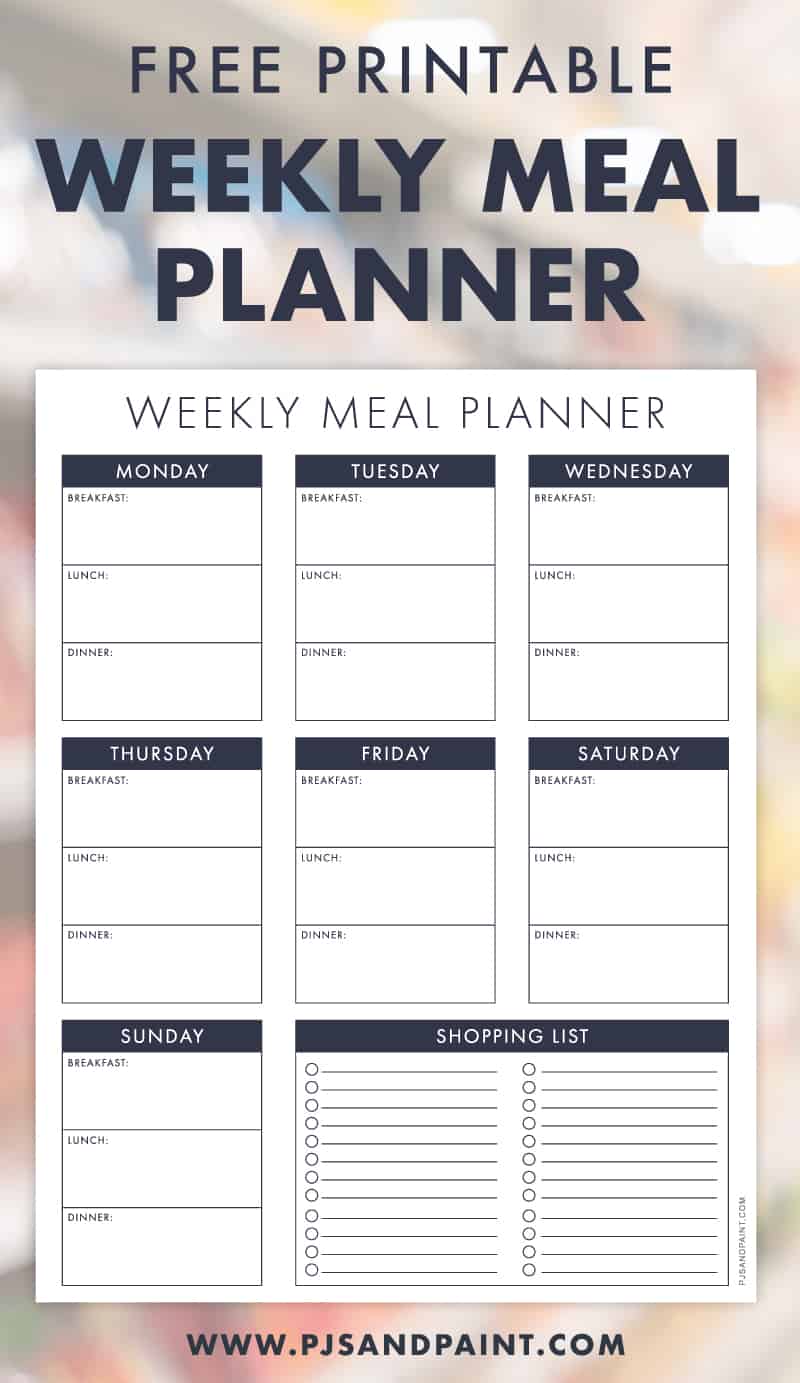 free printable weekly meal planner pinterest