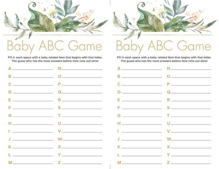 Greenery Baby Shower Games - Free Printable Baby Shower Games