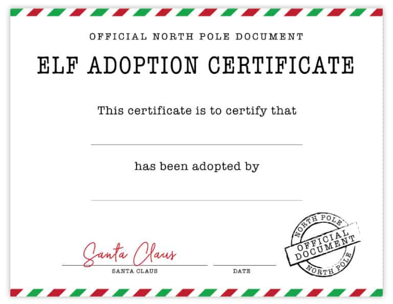 Official Elf Adoption Certificate - Free Elf on the Shelf Printables