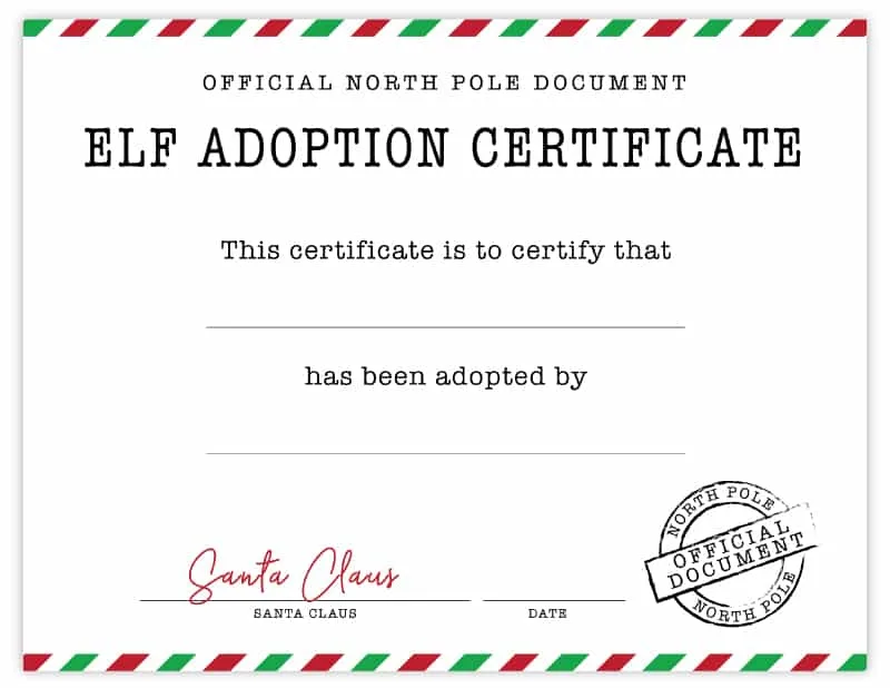 Printable Elf Adoption Certificate Editable, First Year Christmas Elf, 8.5  X 11 PDF, Canva Template, Instant Download 