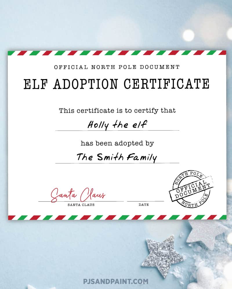 Official Elf Adoption Certificate Free Elf on the Shelf Printables