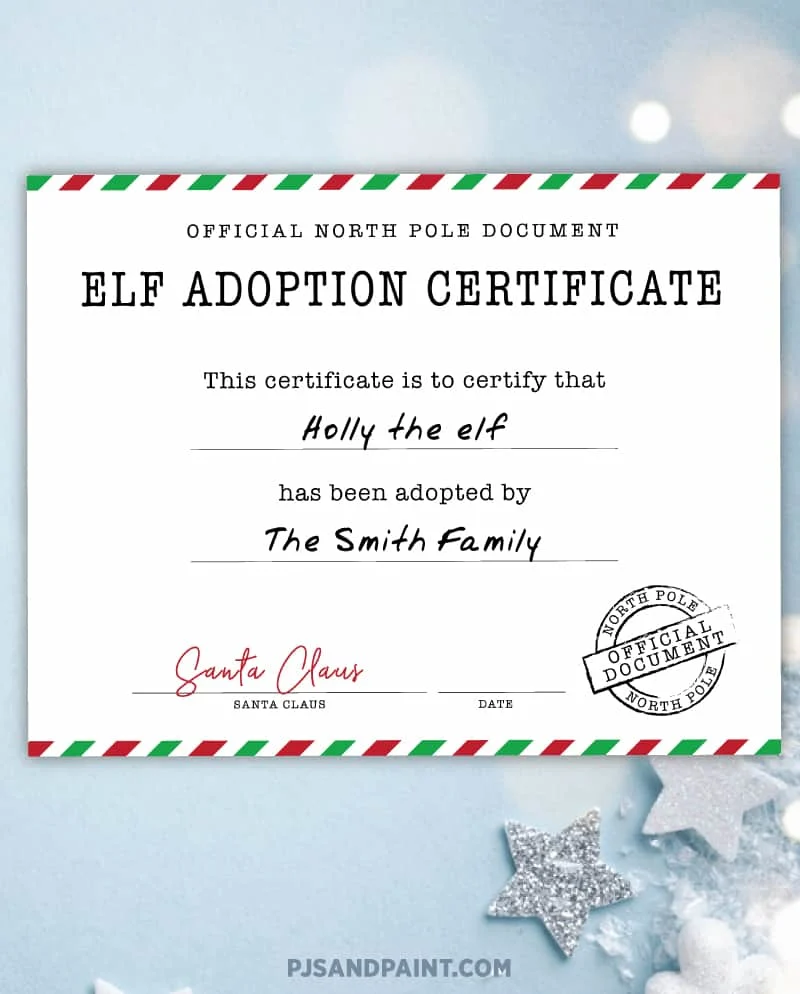 Official Elf Adoption Certificate - Free Elf on the Shelf Printables