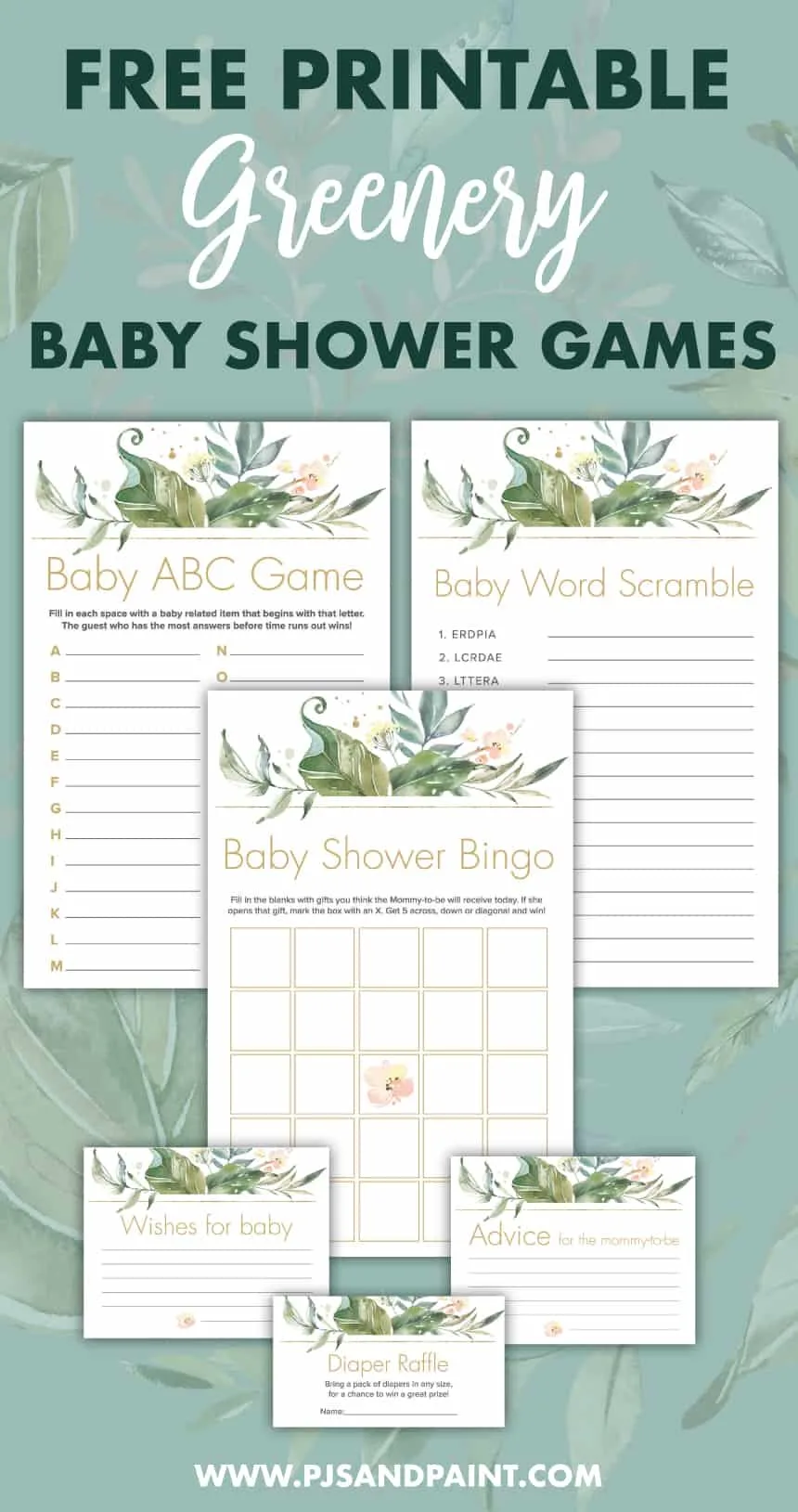 Baby Shower Games Bundle Greenery Baby Games Template Baby 