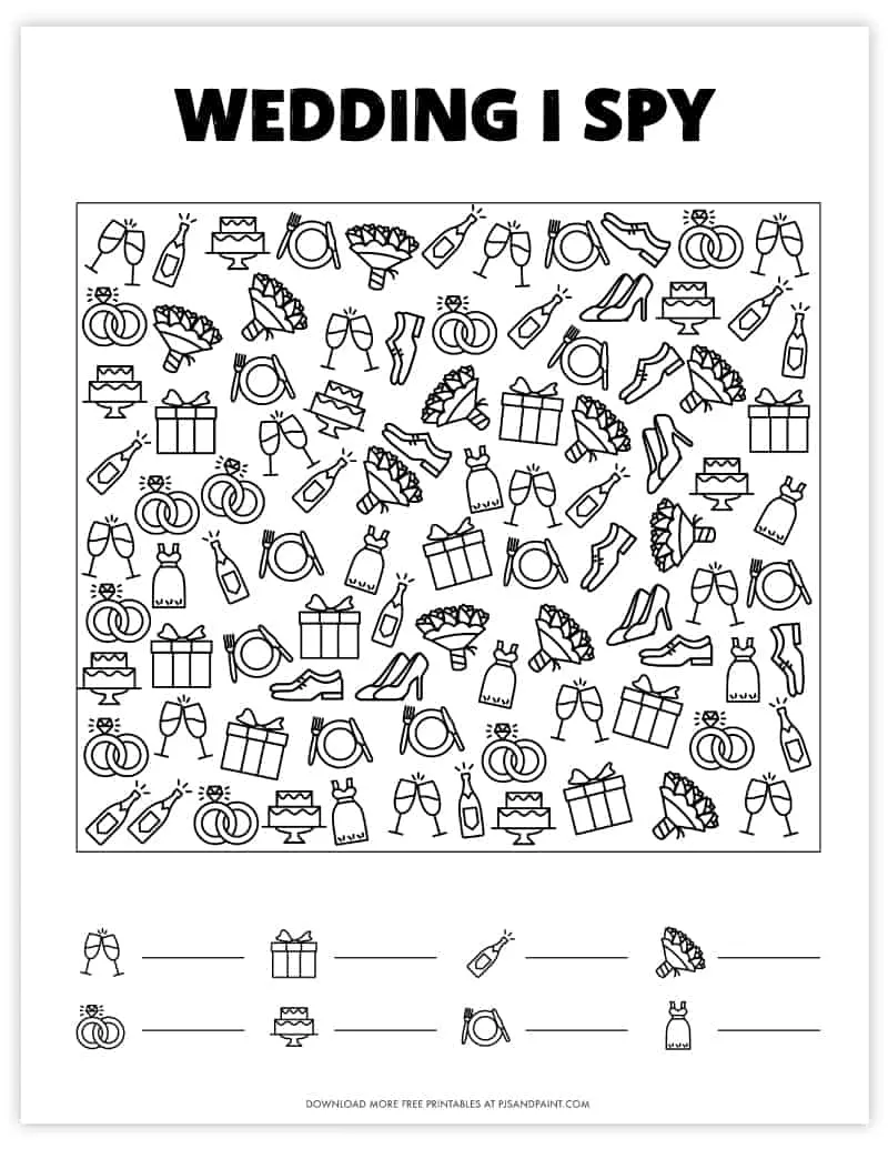 free printable wedding i spy game for kids pjs and paint