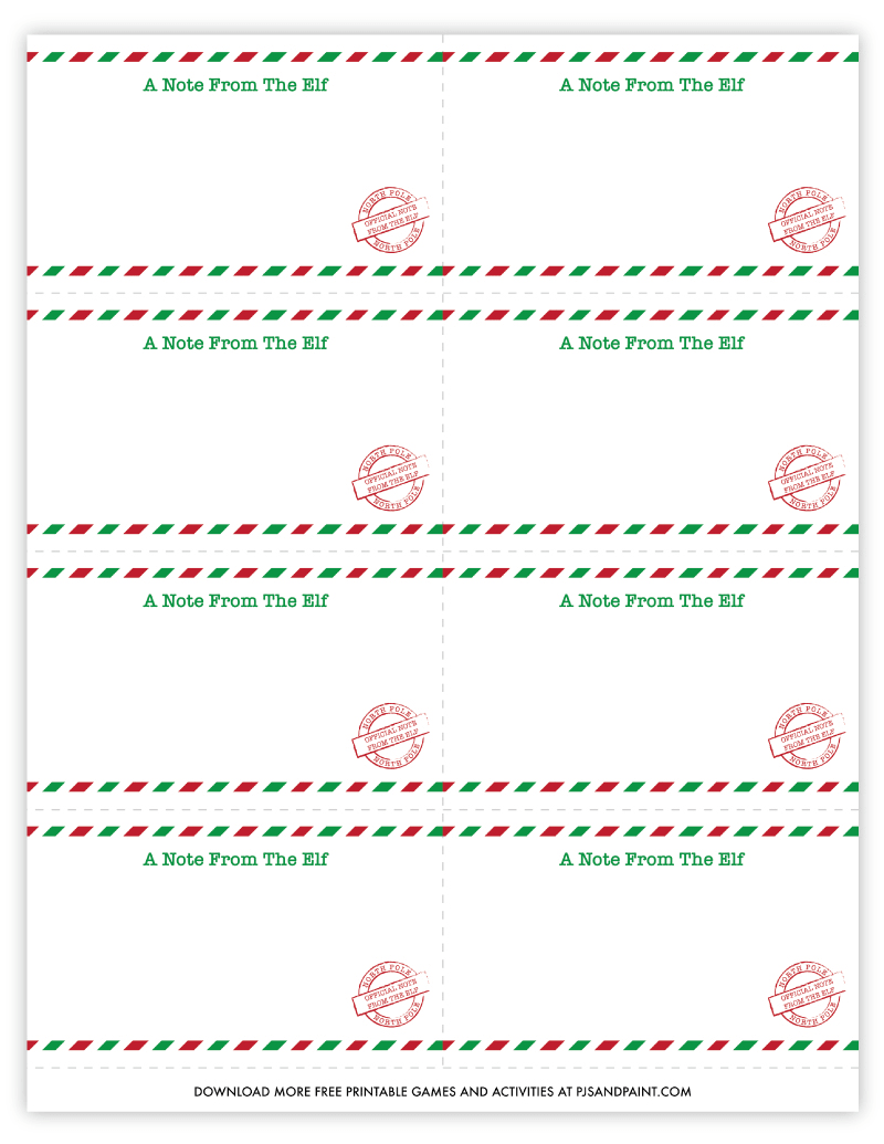 Free Printable Blank Elf on the Shelf Note Cards Pjs and Paint