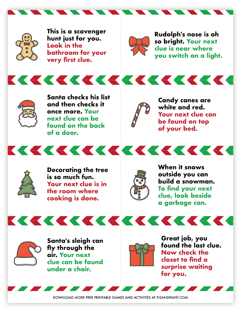 Free Printable Christmas Scavenger Hunt Pjs and Paint