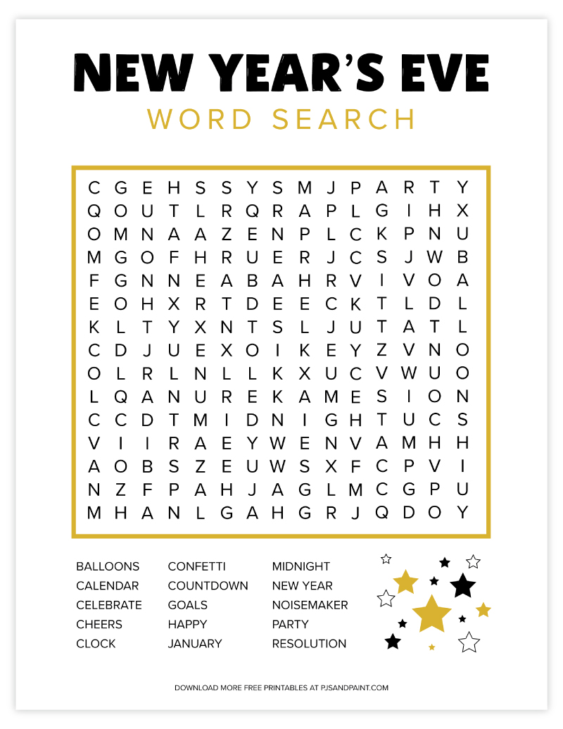 New Years Word Search Free Printable