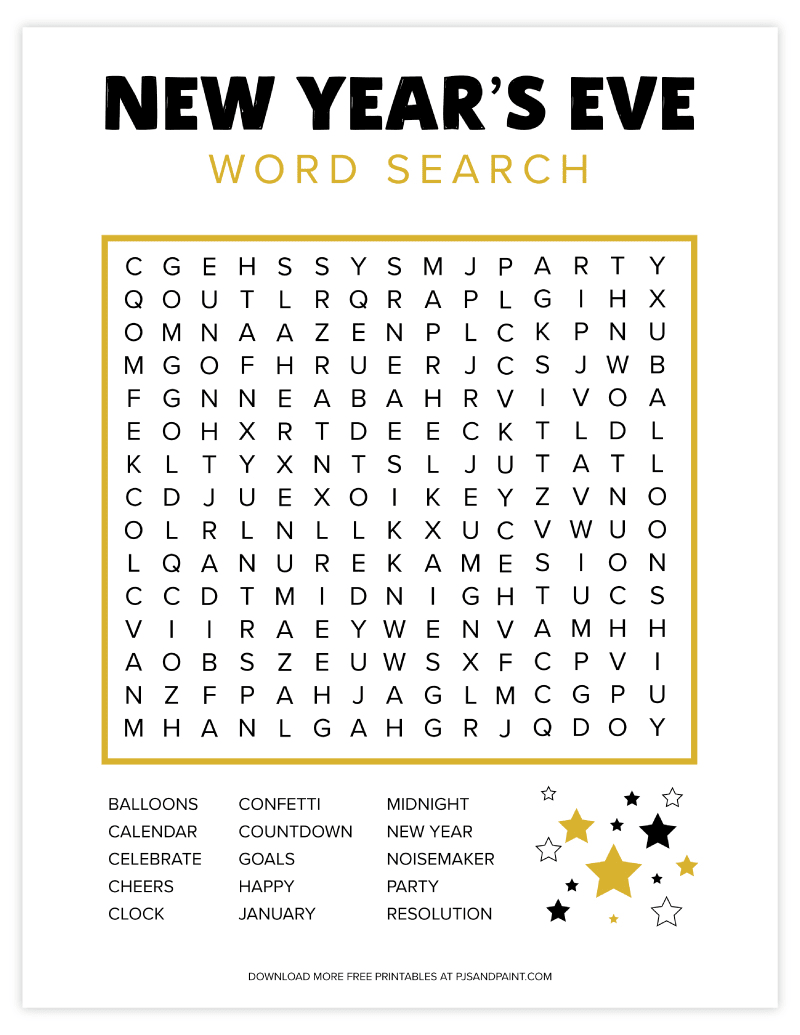 new years eve word search