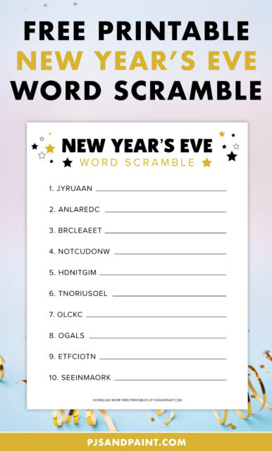 Free Printable New Year's Eve Word Scramble - Pjs and Paint