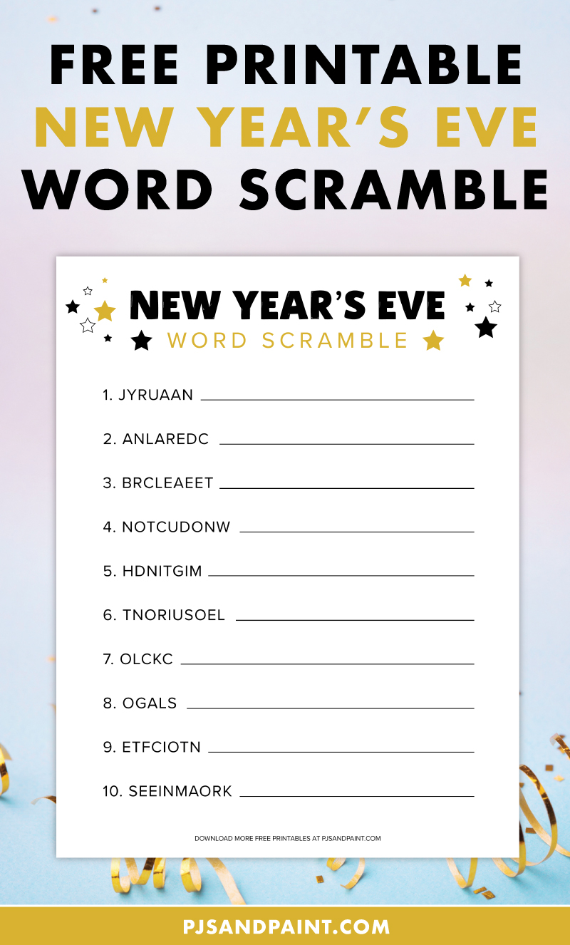 free printable new years eve word scramble pjs and paint