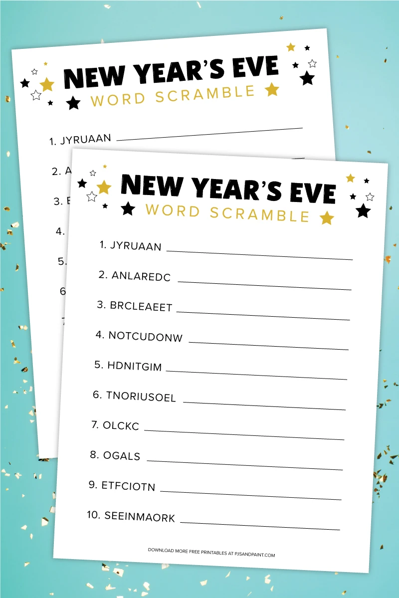 new years eve word scramble free printable