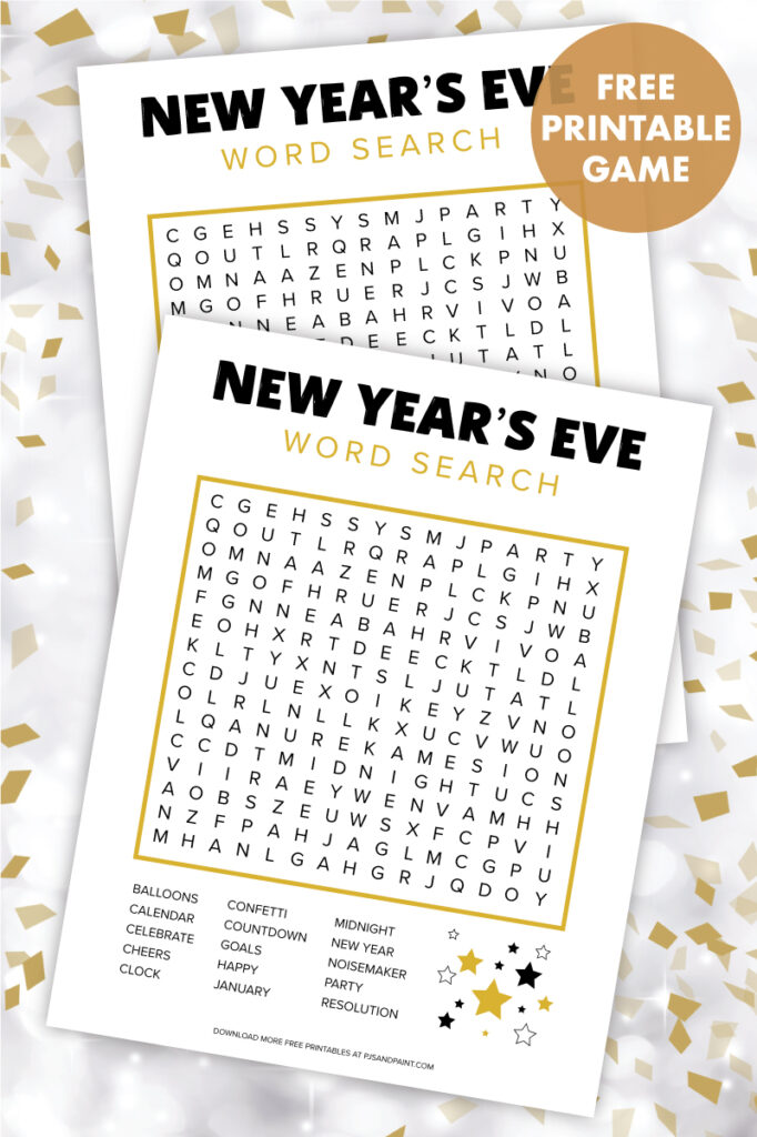 Free Printable New Year s Eve Word Search Pjs And Paint