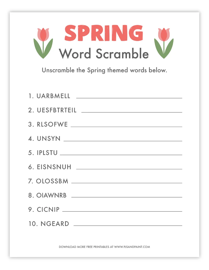 Free Printable Spring Word Scramble Pjs And Paint