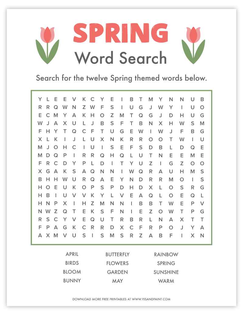 Free Printable Spring Word Search Pjs and Paint