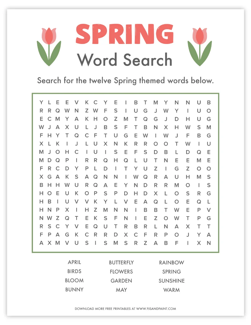 free printable spring word search pjs and paint