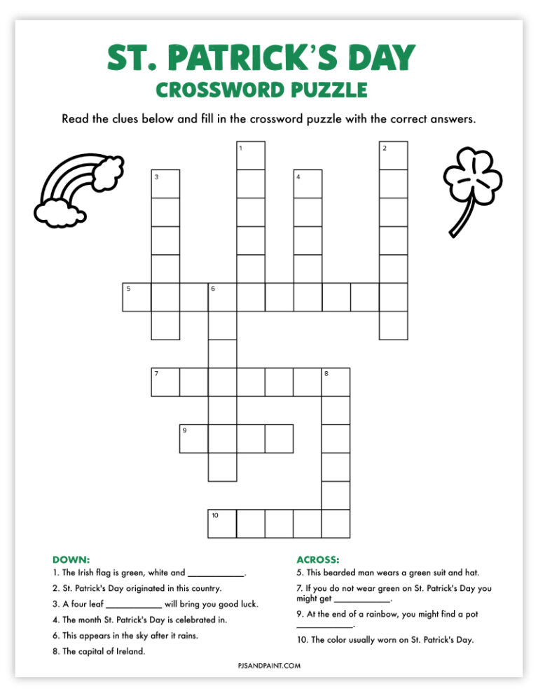 St Patrick s Day Crossword Puzzles Printable