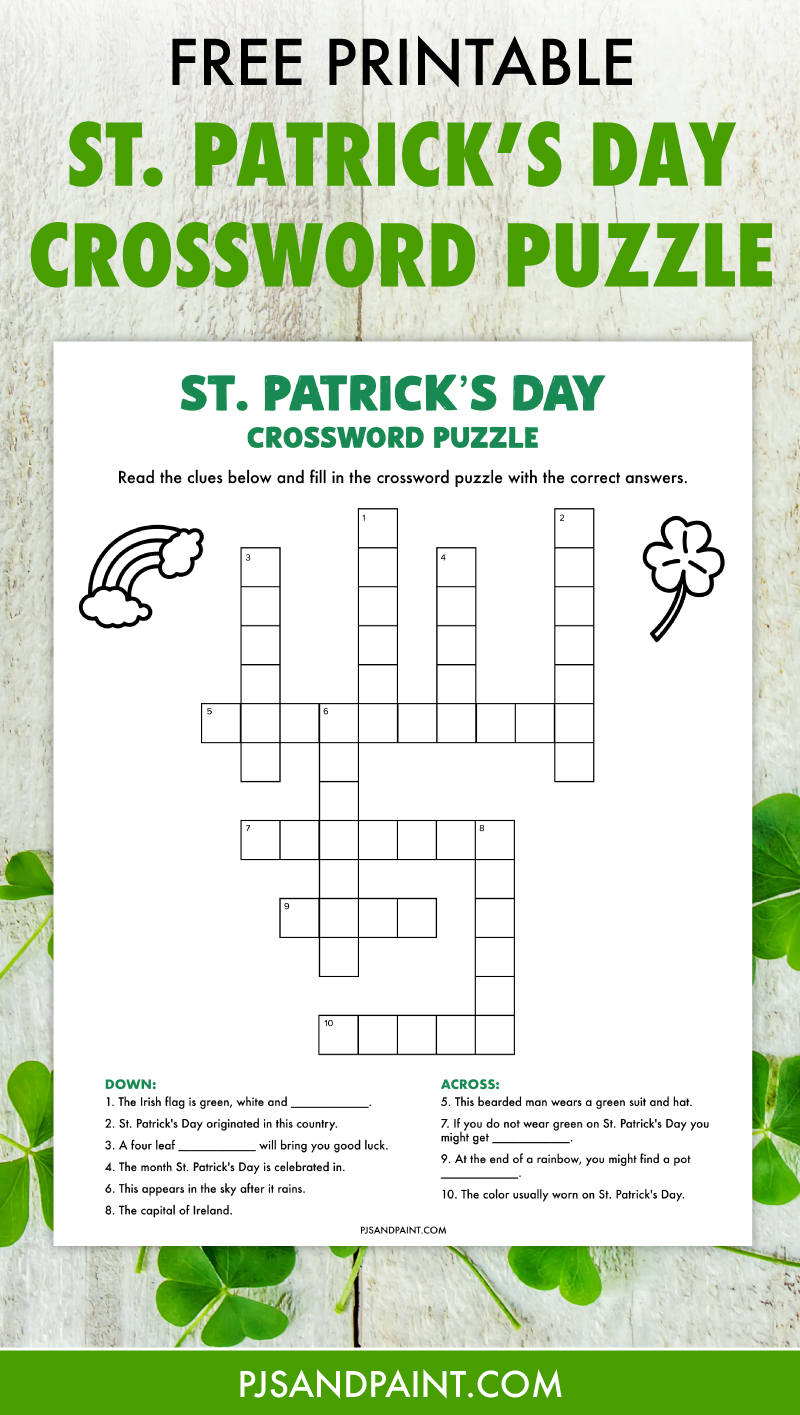 St. Patrick's Day Crossword Puzzle - Free Printable Game - Pjs and Paint