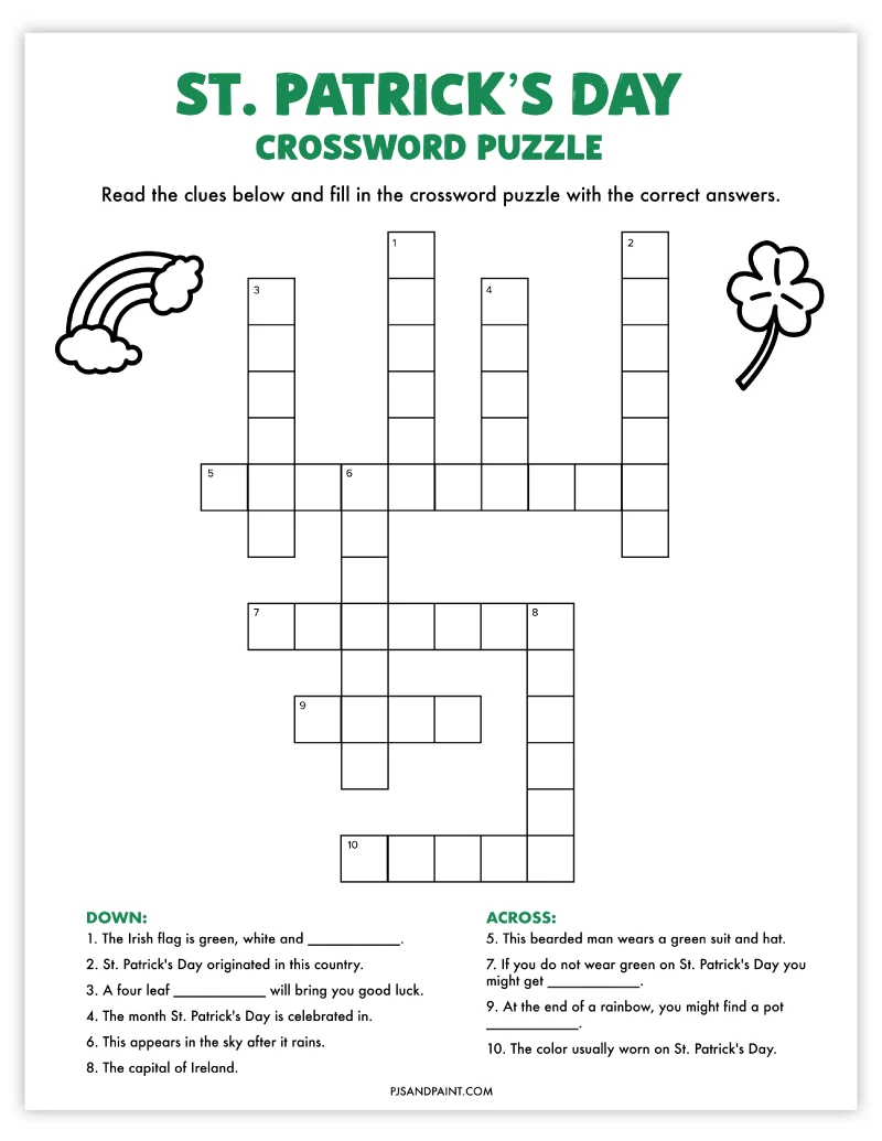 free printable st patricks day crossword puzzle