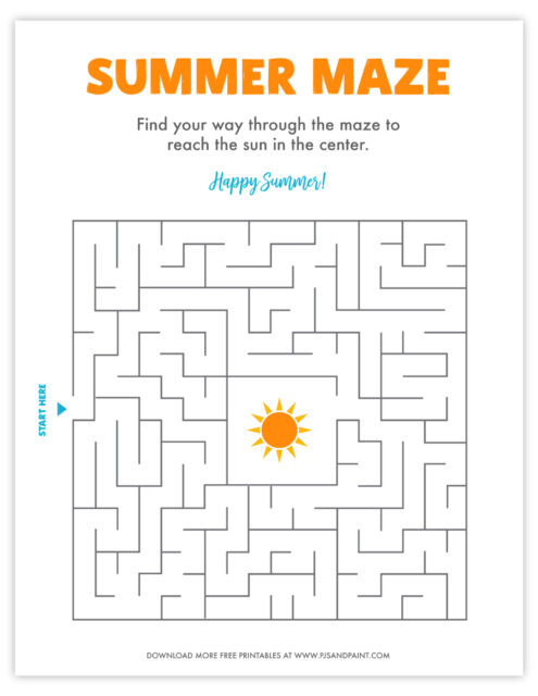 Free Printable Summer Maze for Kids - Pjs and Paint®