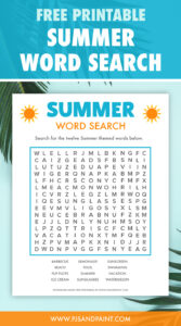 Free Printable Summer Word Search - Pjs and Paint