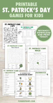 Printable St. Patrick's Day Game Bundle for Kids - Pjs and Paint